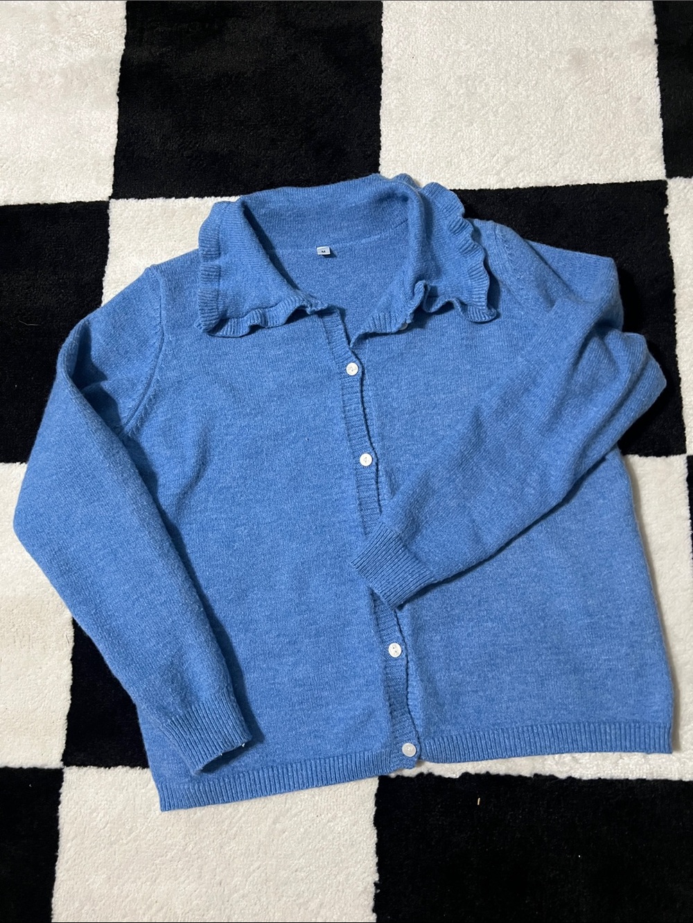 Sky Blue Ruffle Collar Button-Front Cardigan